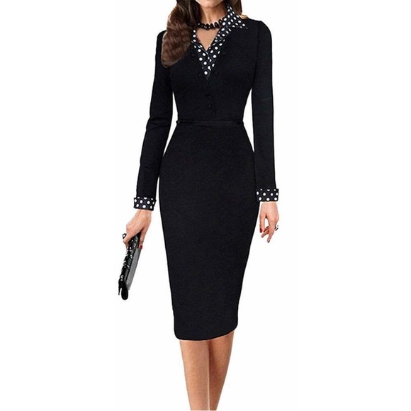 LUNAJANY BLACK DRESS WITH POLKA DOT TRIM. NWT. SIZE SMALL - Picture 1 of 9